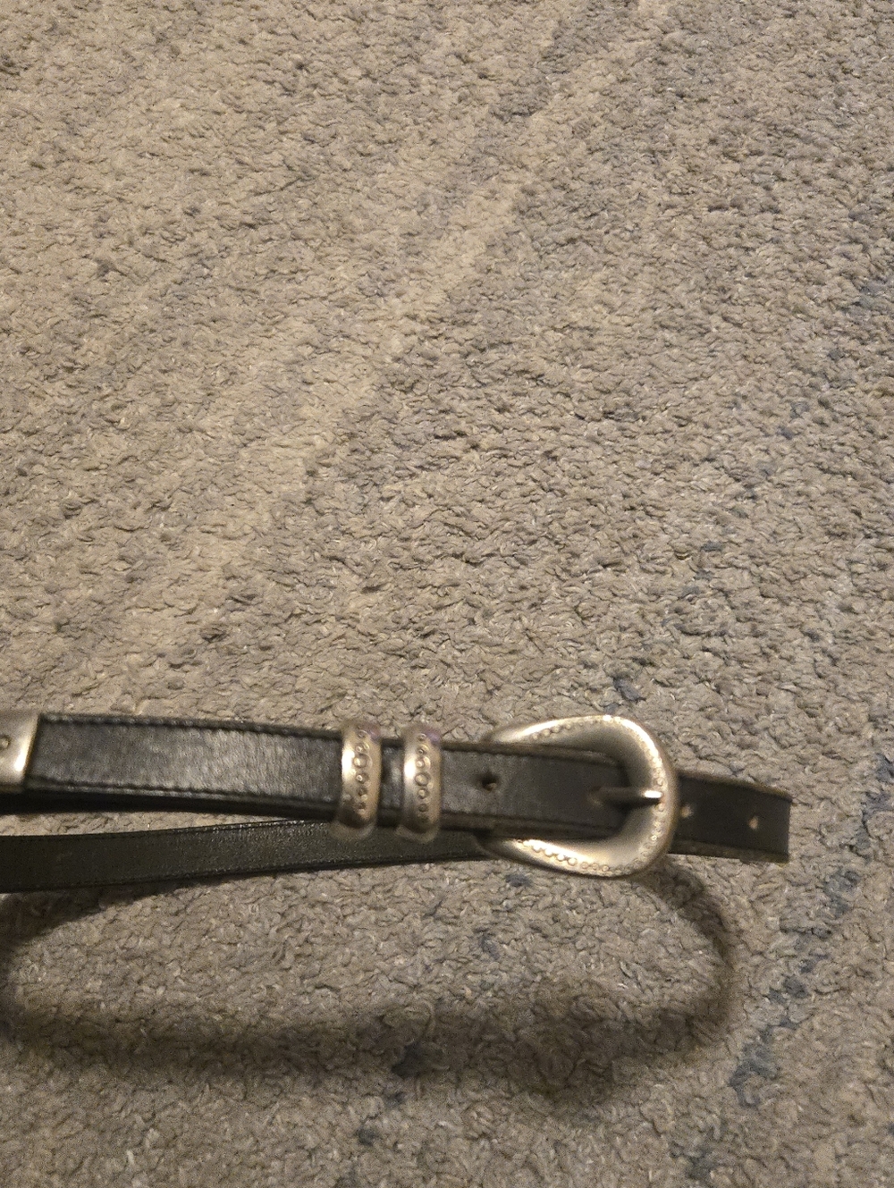 Vintage PARTNERS Black Leather Western Skinny Belt Silver Buckle Set Small Boho